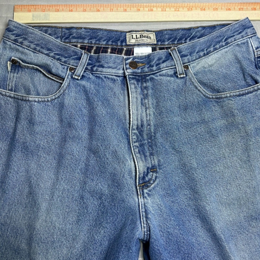 LL Bean Men's Relaxed Fit Flannel Lined Blue Jeans Denim‎ 38x30 Style 139426